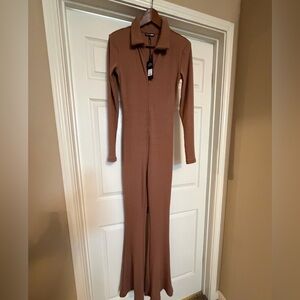 Fashion Nova Tan Ribbed Jumpsuit